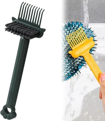 2-in-1 Hair Brush Cleaner Tool, Effortlessly Removes Hair & Dust from Combs, Mini Cleaning Rake with Pick & Bristles for Home and Salon Use (Green)