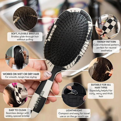 FRAMAR Checkered Hair Brush Detangler, Wet Hair Brushes For Women – Pink