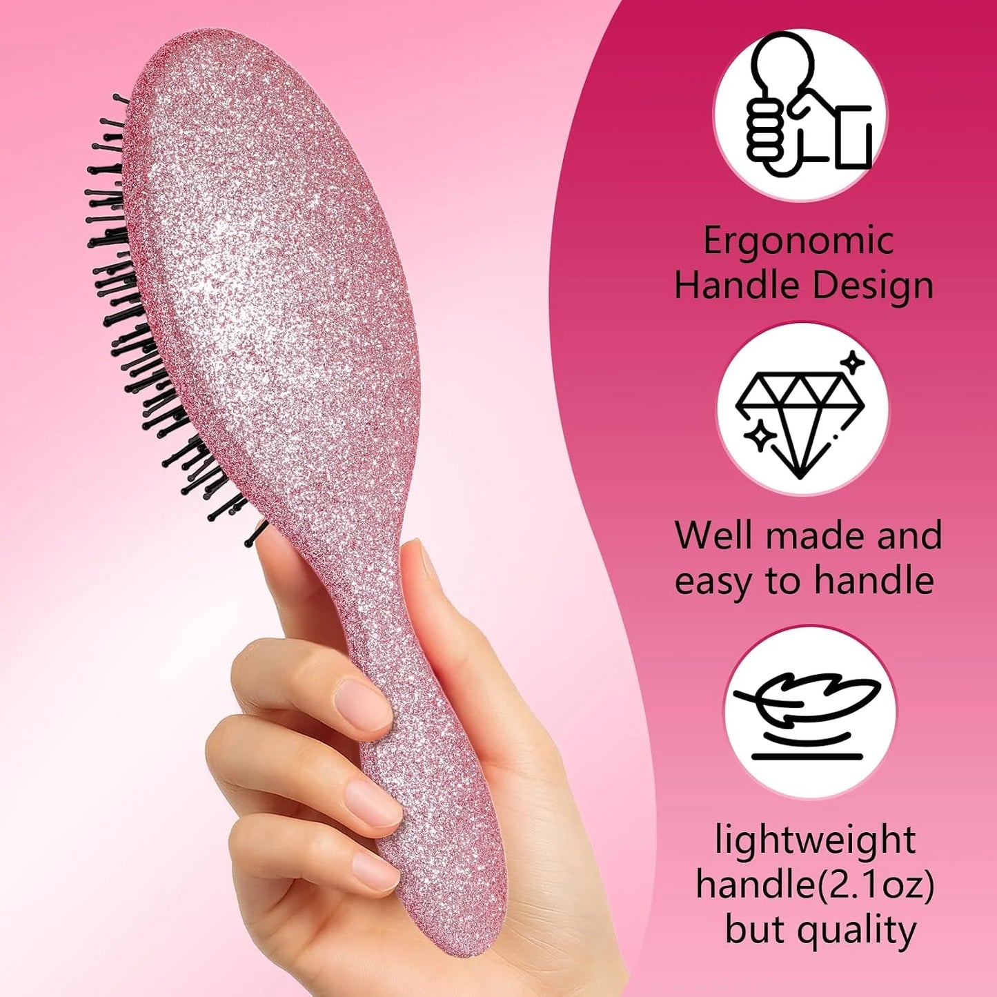 Glitter Detangling Brush, Wet & Dry Tangle-Free Hair Brush for Women & Girls, No Tangle, Soft and Flexible Bristles for Straight, Curly and Thick Hair (Red)