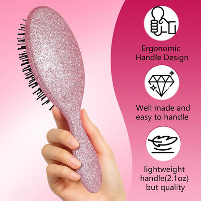 Glitter Detangling Brush, Wet & Dry Tangle-Free Hair Brush for Women & Girls, No Tangle, Soft and Flexible Bristles for Straight, Curly and Thick Hair (Red)