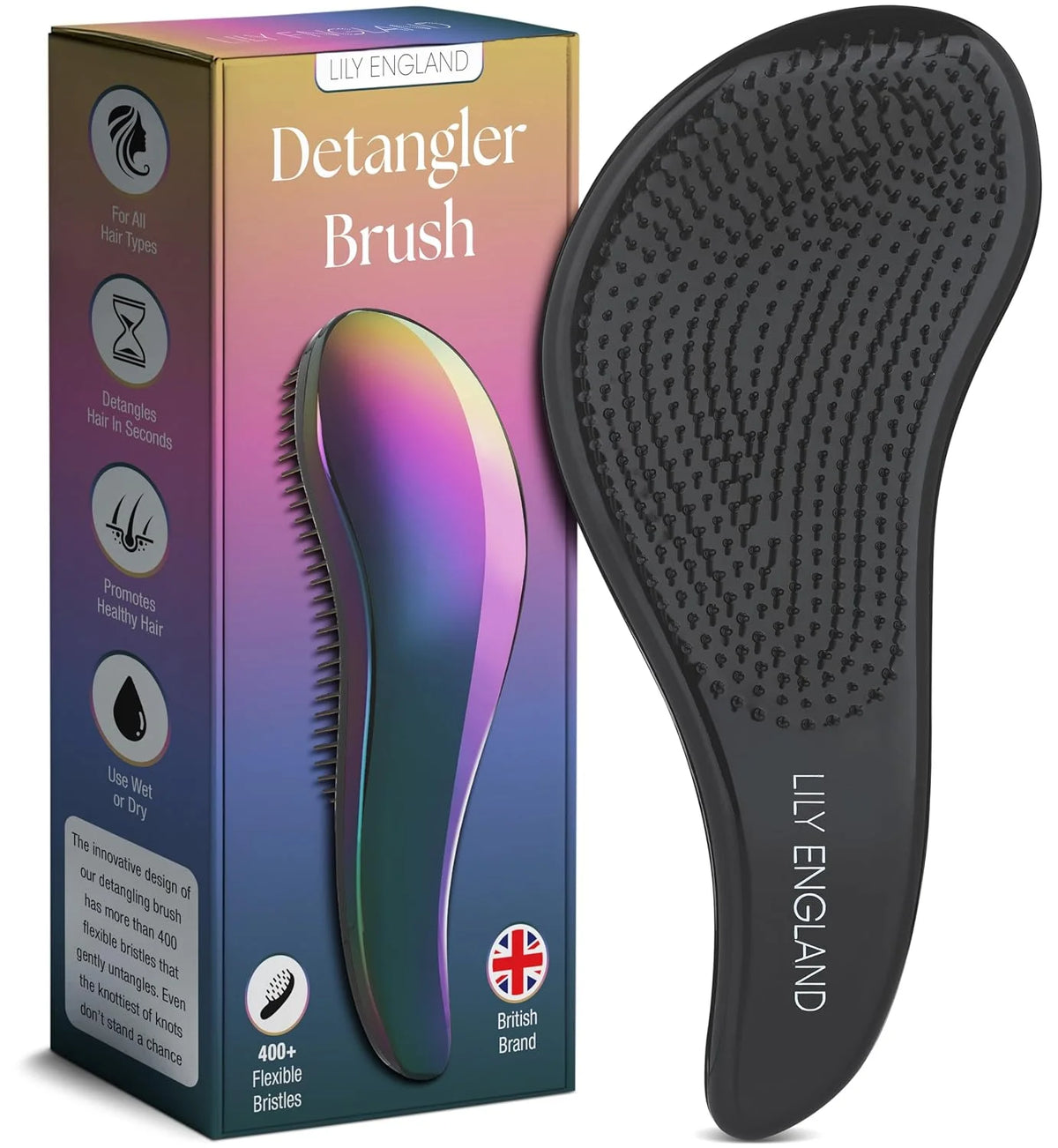 Hair Brush & Beard Detangler Brush - Unisex Detangling Brush for Men, Black