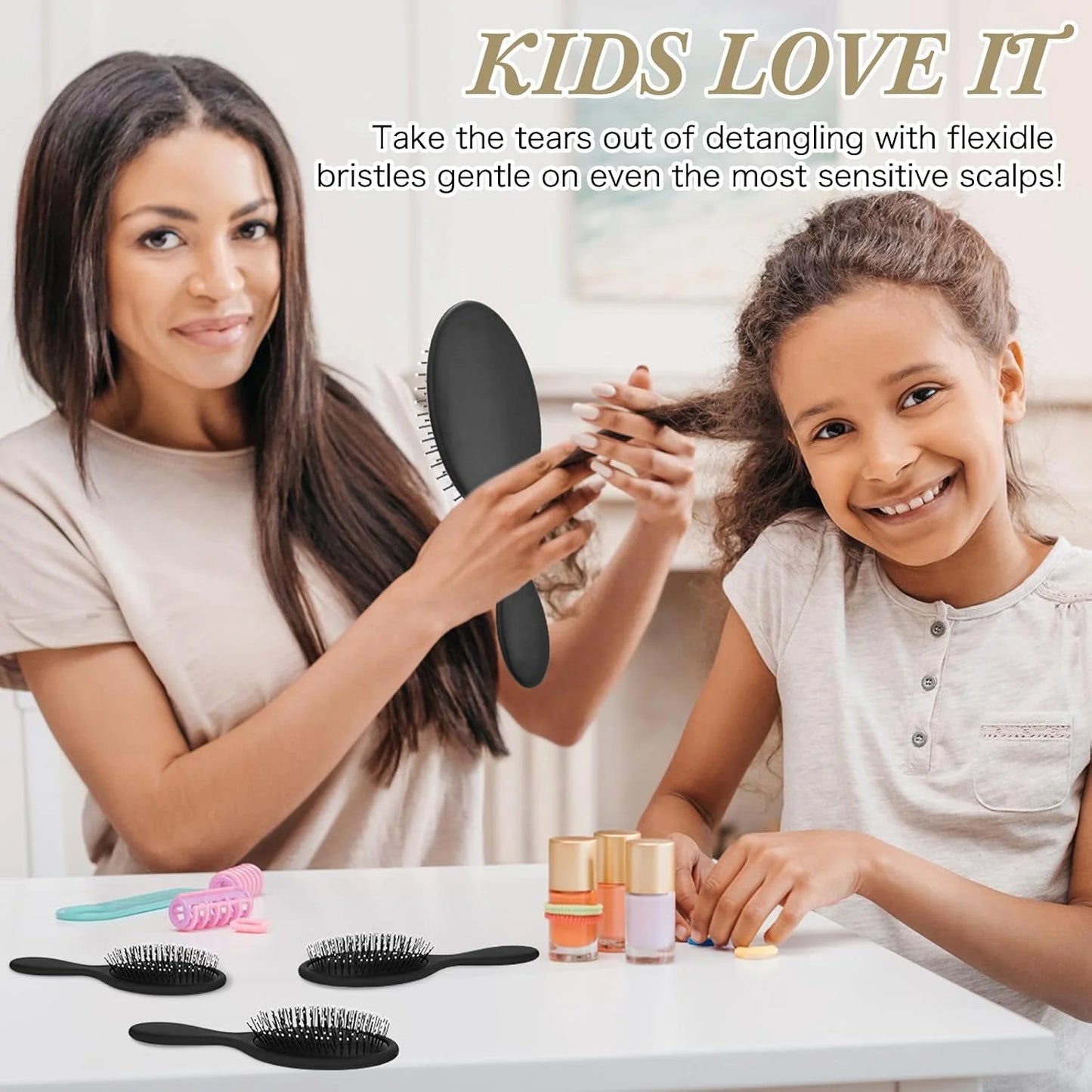 Nuenen 6 Pcs Wet Detangling Hair Brush, Dry Soft Bristle, Black