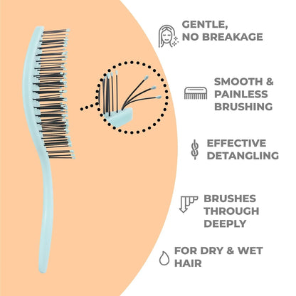 Ninabella Detangler Brush - No Tangle Hair Brush for Women, Fine, Thick and Long Hair - Hairbrush for Wet and Dry Hair, Gentle on the Scalp - Light Blue