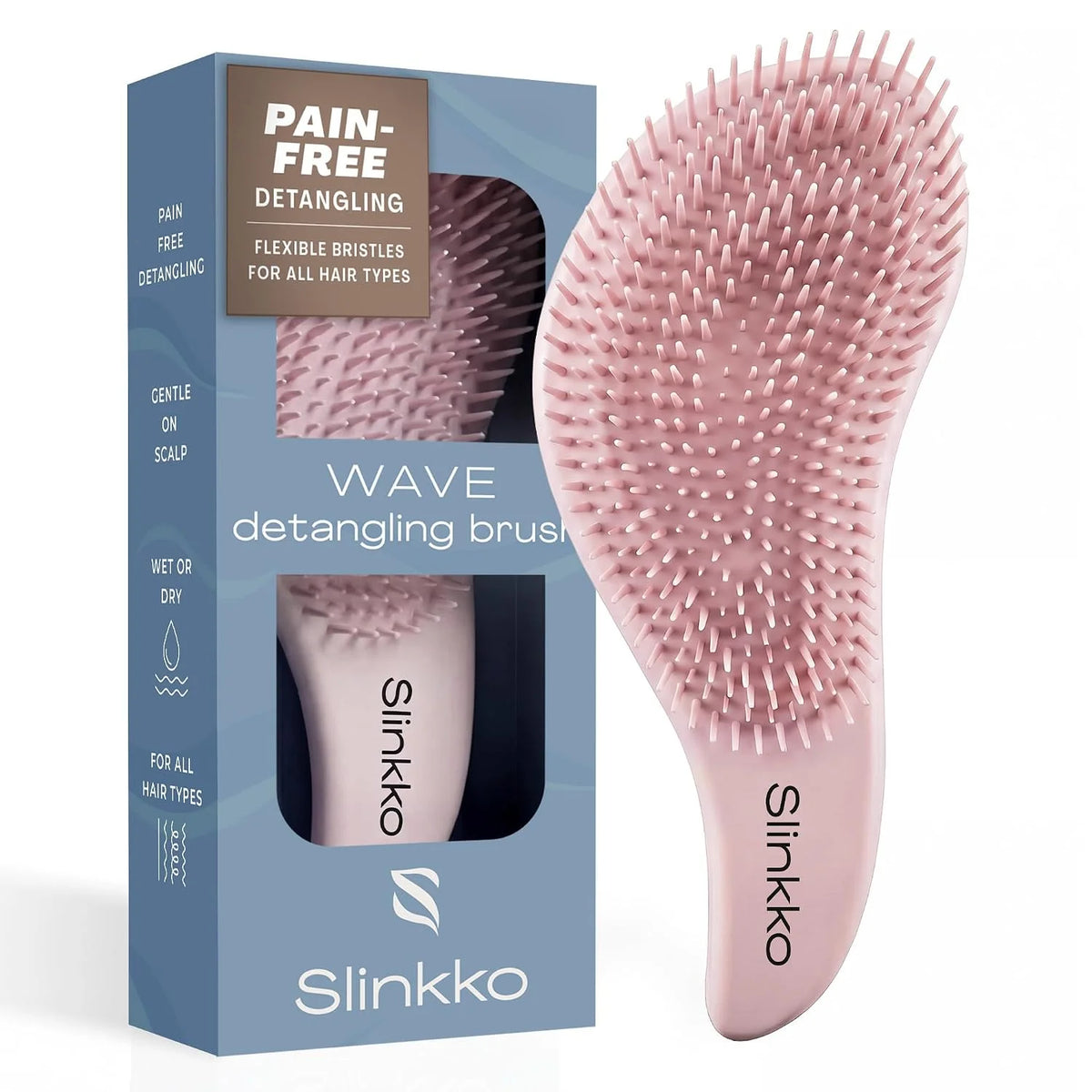 Detangler Brush, Curly Hair Brush for Women, Men & Kids - Wet & Dry Detangling Hair Brush for Curly, Thick, Fine & Wavy Hair - Anti-Breakage Wave Brush, Pain-Free Hairbrush, Pink, Rose Clay