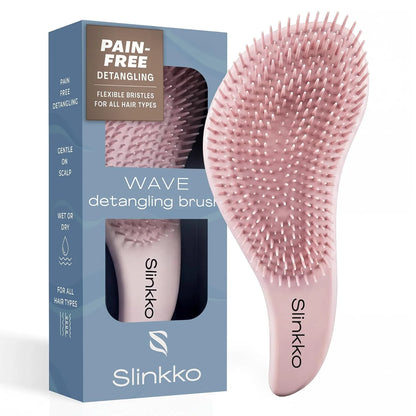 Detangler Brush, Curly Hair Brush for Women, Men & Kids - Wet & Dry Detangling Hair Brush for Curly, Thick, Fine & Wavy Hair - Anti-Breakage Wave Brush, Pain-Free Hairbrush, Pink, Rose Clay