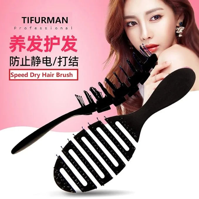 Vented Styling Brush with Ball-Tipped Bristles for Blow Drying Wet, Short, Curly, or Straight Hair for Men and Women (Black)