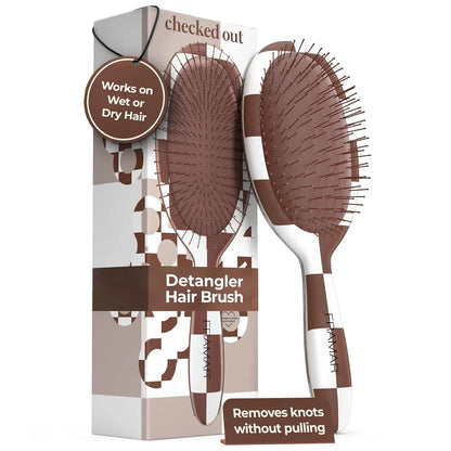 FRAMAR Checkered Hair Brush Detangler, Wet Hair Brushes For Women – Pink