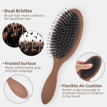 Boar Bristles Hair Brush for Women and Men, Detangling Hair Brush for Smoothing Massage Add Shine, Nylon&Boar Bristles Detangler brush for Hair Healthy (1 Pack-MintGreen)