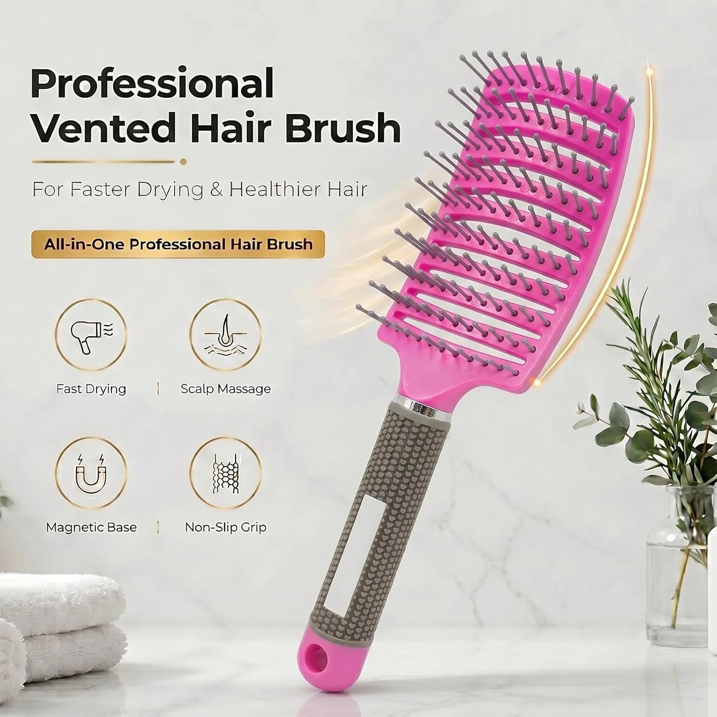 Curved Vented Hair Brush,Detangler Brush Faster Blow Drying for Women, Men