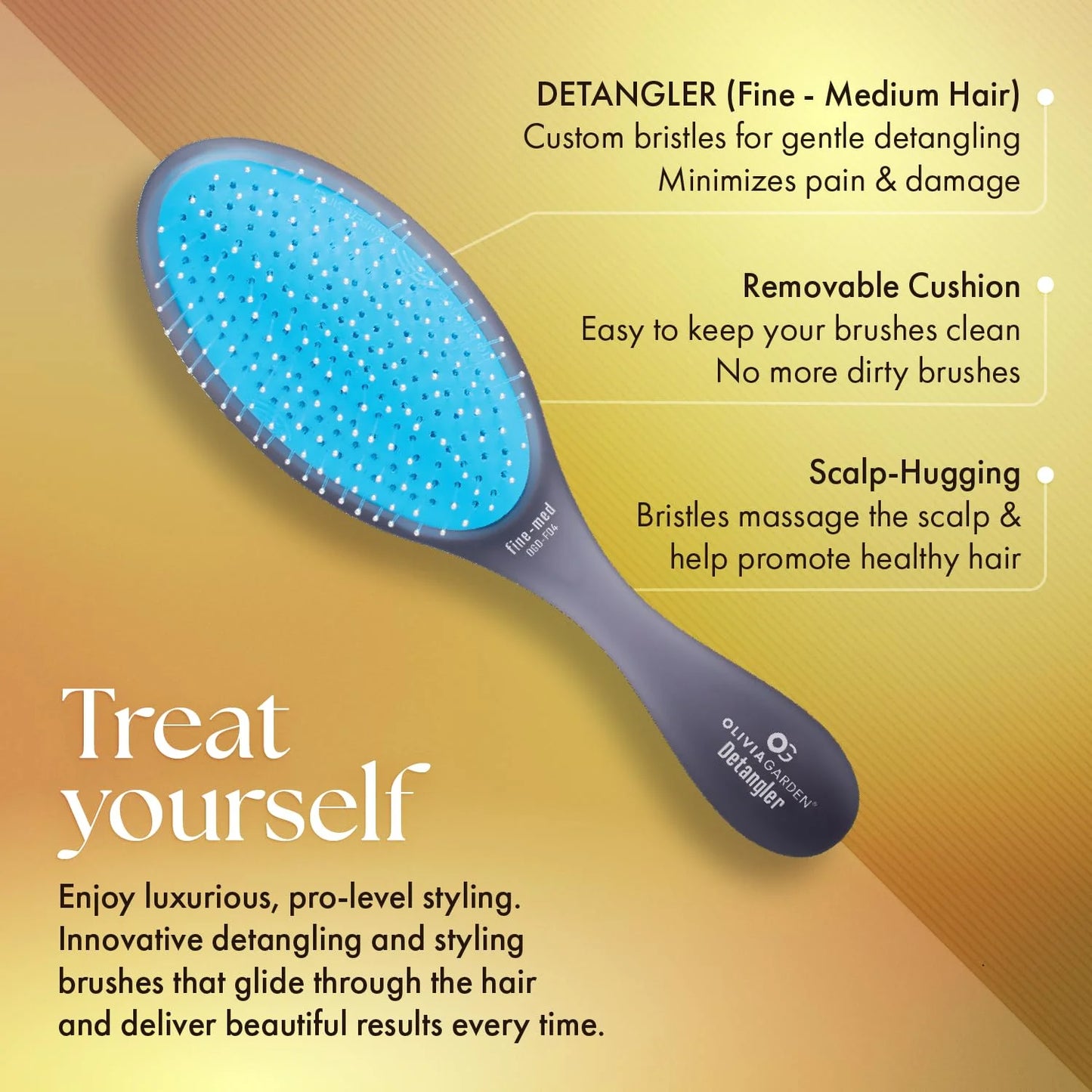 Olivia Garden Aurora Detangler Brush for Wet and Dry Fine to Medium Hair - Detangling Brush for Women, Men, Kids