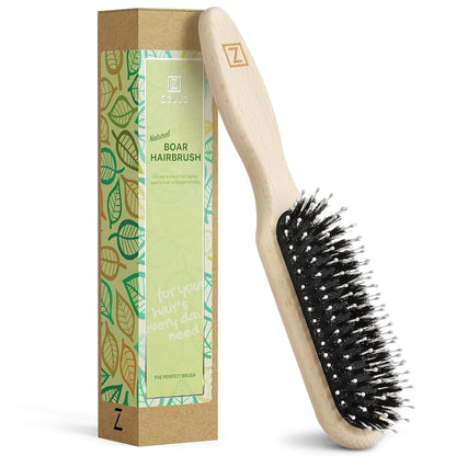 Natural Boar Bristle Hair Brush for Women, Men, Kids; Dry and Wet Detangling Hair Brush Gently Enhances Shine, Smooths Frizz and Prevents Breakage in Fine and Straight, Thick and Curly Hair (oval)