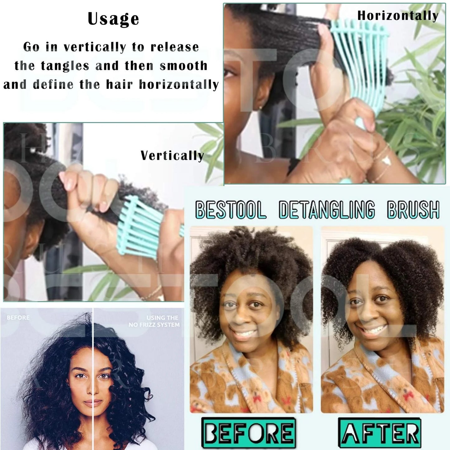 BESTOOL Detangling Brush for Natural Hair, Detangler for 3/4abc Curly, Coily, Kinky Hair, Detangle Wet/Dry Easily with No Pain (Purple)