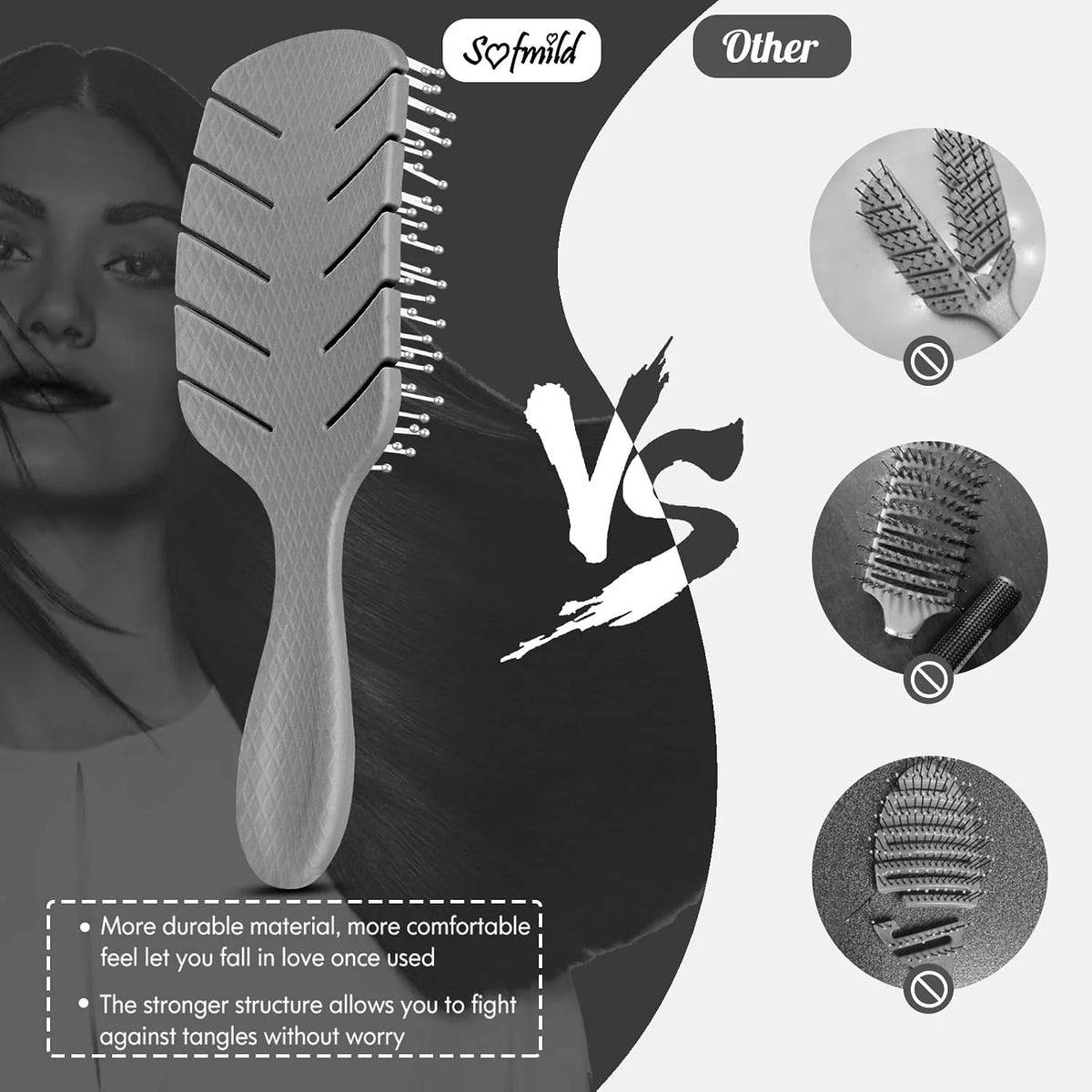 Hair Brush, Vented Paddle Detangle Brush, Purple