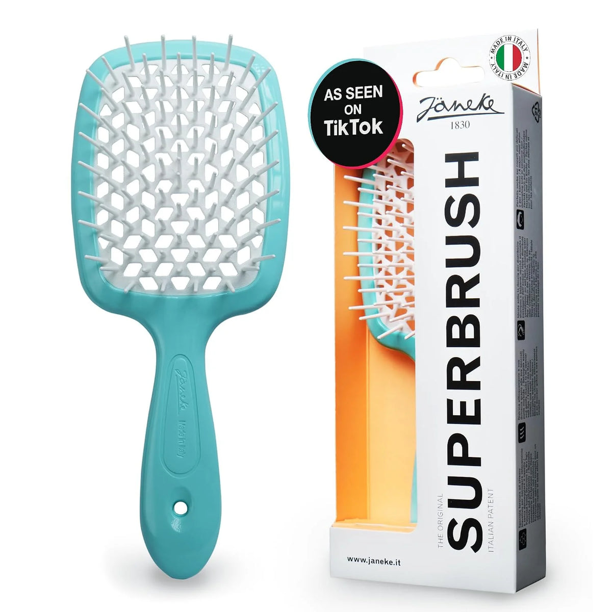 Janeke J-Brush Detangling Comb for Curly and Wavy Hair – Wide Tooth J-Shape Brush for Wet and Dry Use – Anti-Frizz, Lightweight and Gentle on Scalp – Made in Italy Professional Styling Tool (Black)