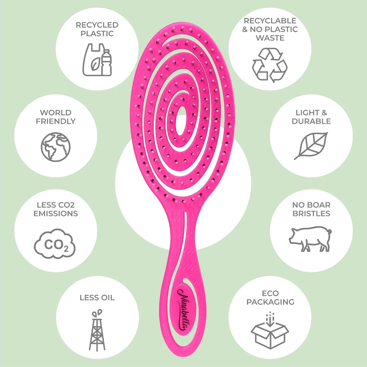 Ninabella Detangler Brush - No Tangle Hair Brush for Women, Fine, Thick and Long Hair - Hairbrush for Wet and Dry Hair, Gentle on the Scalp - Light Blue