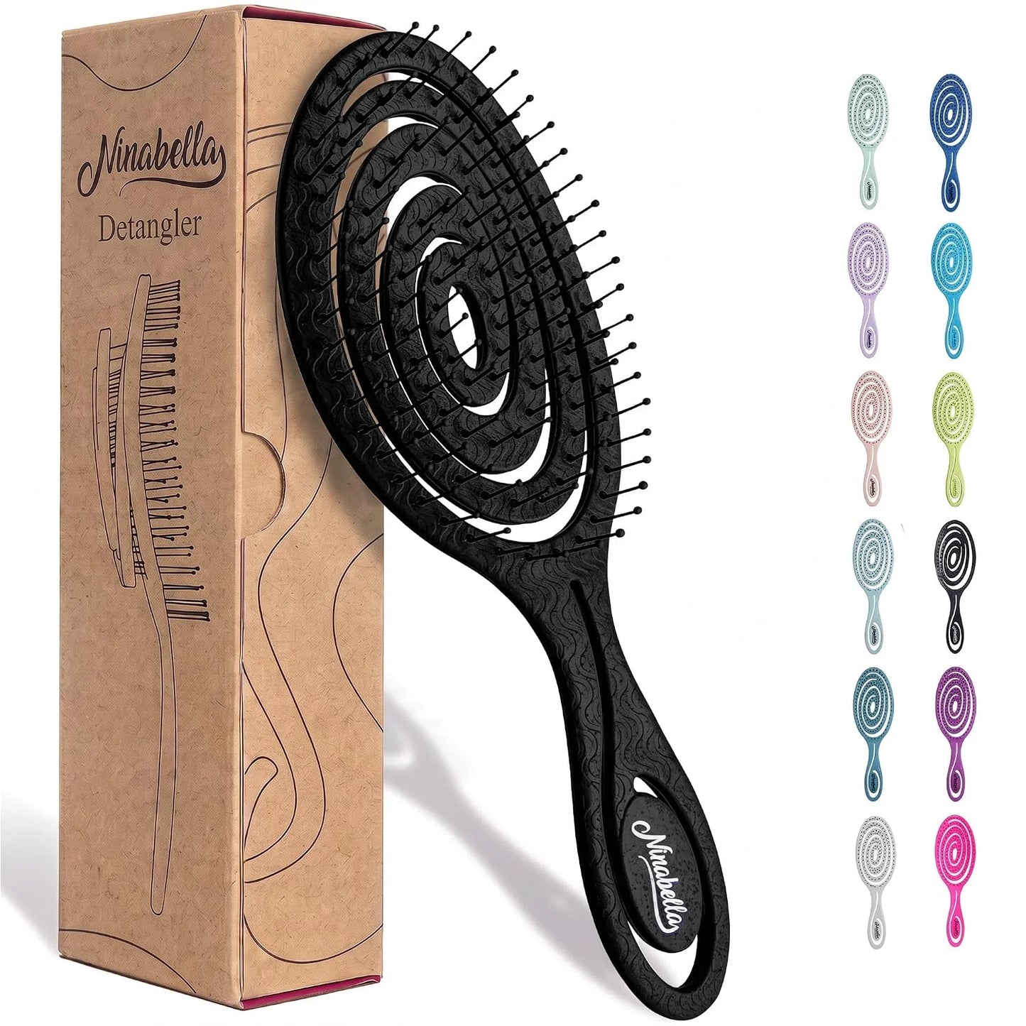 Ninabella Detangler Brush - No Tangle Hair Brush for Women, Fine, Thick and Long Hair - Hairbrush for Wet and Dry Hair, Gentle on the Scalp - Light Blue