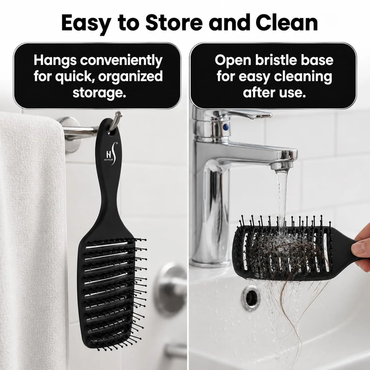 Herstyler Vent Brush for Hair - Detangler for Faster Blow Drying - Black