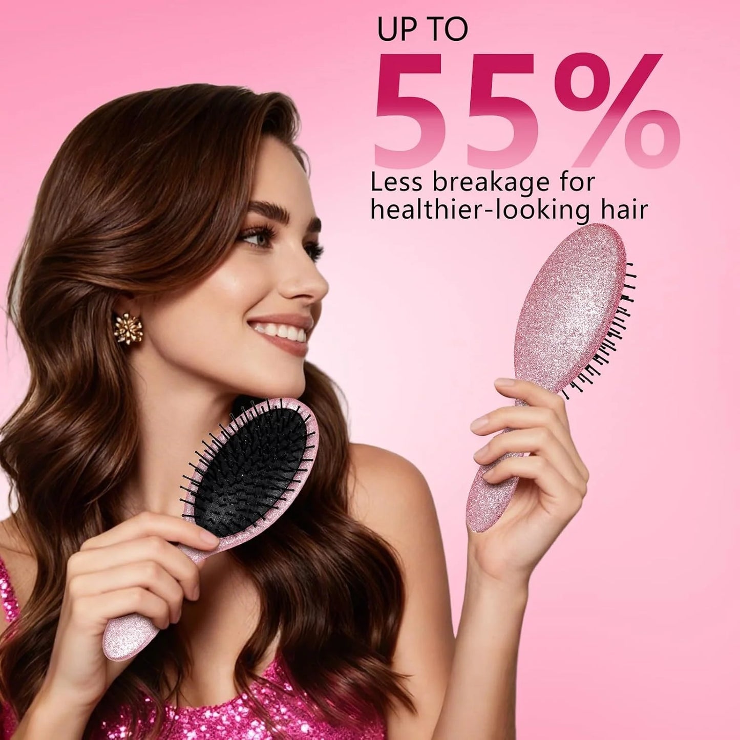 Glitter Detangling Brush, Wet & Dry Tangle-Free Hair Brush for Women & Girls, No Tangle, Soft and Flexible Bristles for Straight, Curly and Thick Hair (Red)