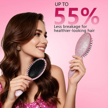 Glitter Detangling Brush, Wet & Dry Tangle-Free Hair Brush for Women & Girls, No Tangle, Soft and Flexible Bristles for Straight, Curly and Thick Hair (Red)