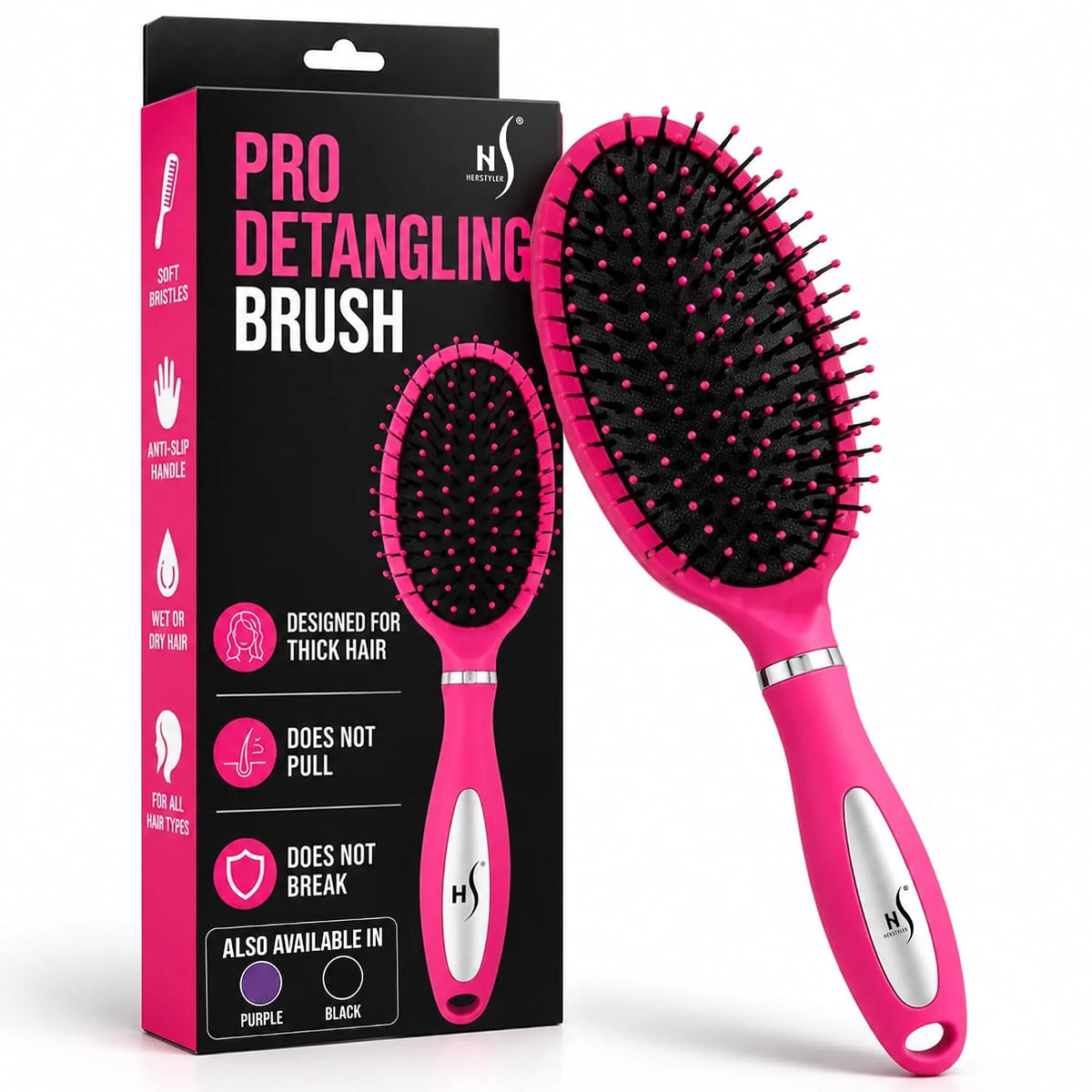 HerStyler Purple Hair Brush Detangler -Pain Free, No Breakage