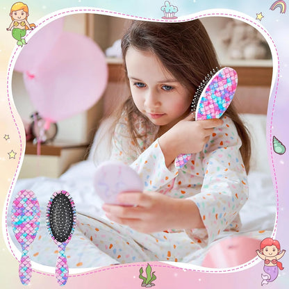 Girls Detangling Brush for Curly, Wet/Dry, and Thick Hair - Pain-Free Mermaid Tail Design for Kids and Women