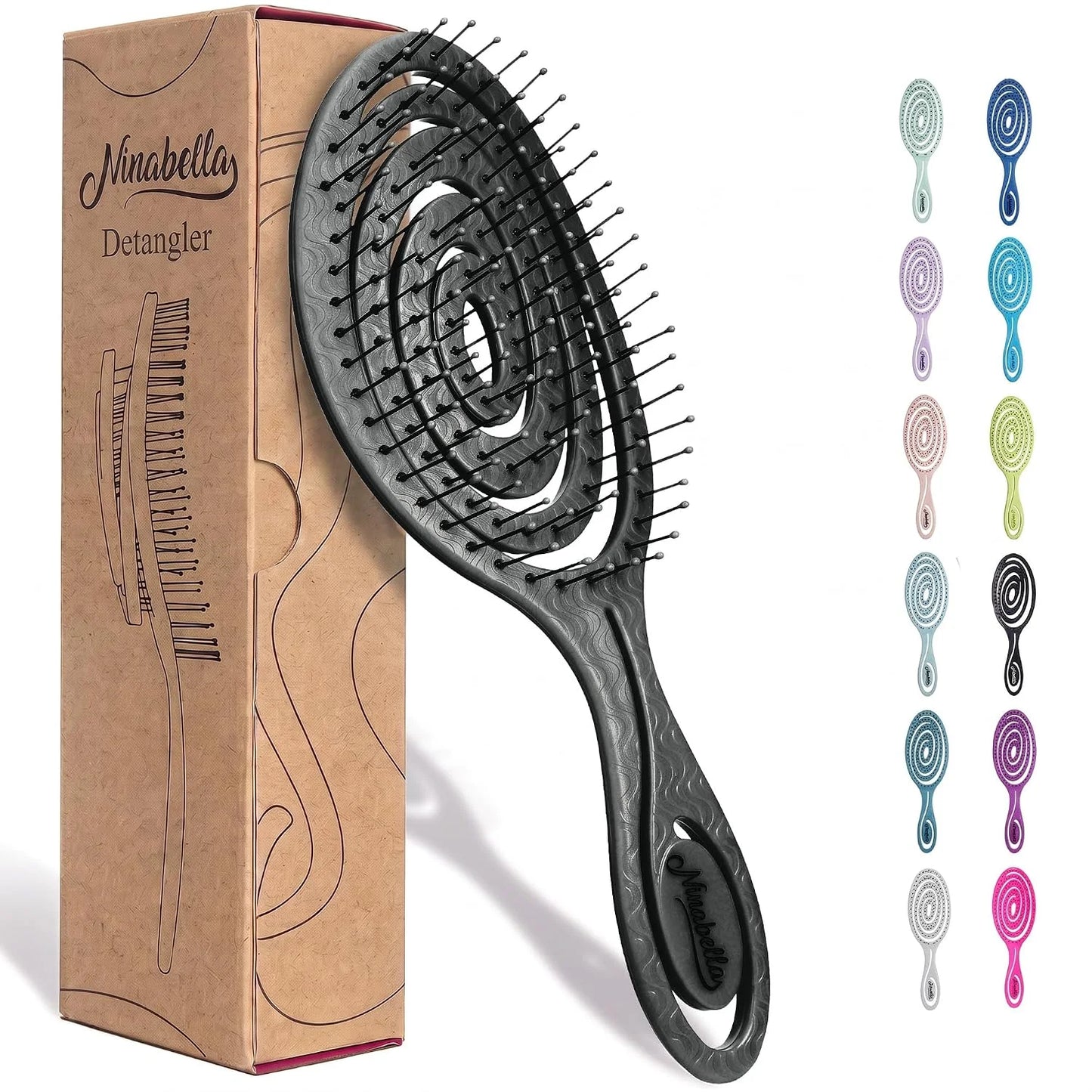 Ninabella Detangler Brush - No Tangle Hair Brush for Women, Fine, Thick and Long Hair - Hairbrush for Wet and Dry Hair, Gentle on the Scalp - Light Blue
