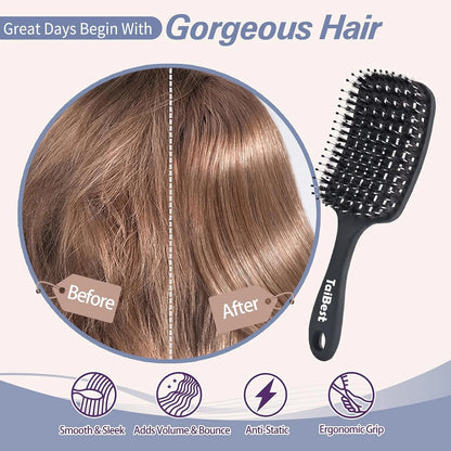 Boar Bristle Hair Brush Set – Wet/Dry Detangler for All Hair Types