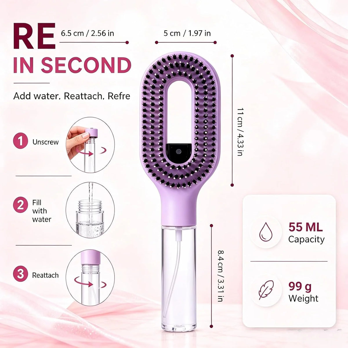 2-in-1 Hair Brush with Water Spray Mister, Fine Mist Spray Brush for Hair Detangling Wet & Dry, Liquid Spraying Hairbrush for Curly Thick Hair & Kids (Sky Blue)