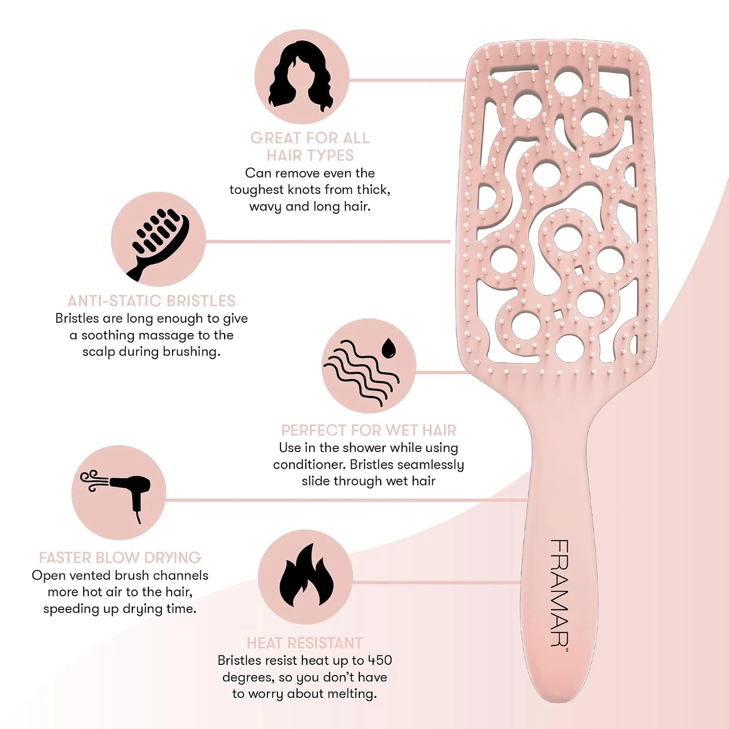 FRAMAR Professional Vented Hair Brush, Curved Hair Brush For Blow Drying