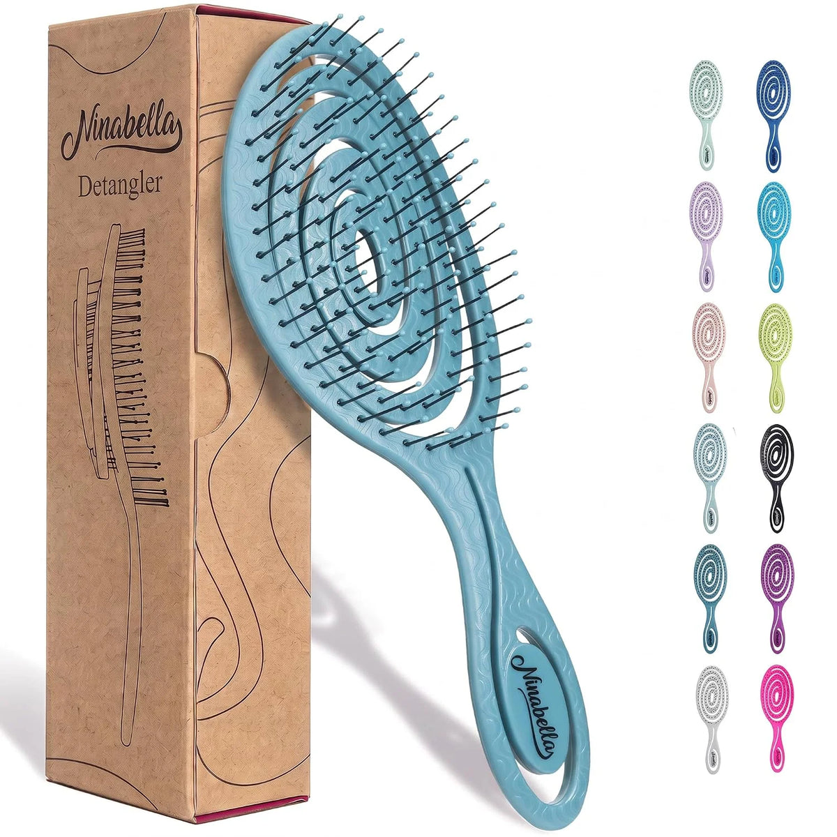 Ninabella Detangler Brush - No Tangle Hair Brush for Women, Fine, Thick and Long Hair - Hairbrush for Wet and Dry Hair, Gentle on the Scalp - Light Blue
