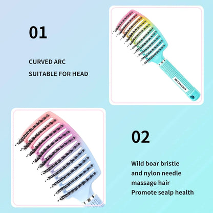 2 Pack Detangling Brush Getting Knots Out without Pain Adds Shine and Makes Hair Smooth,Detangler Boar Bristle Hair Brush for Adult & Kids Wet or Dry Hair(Green&Pink)