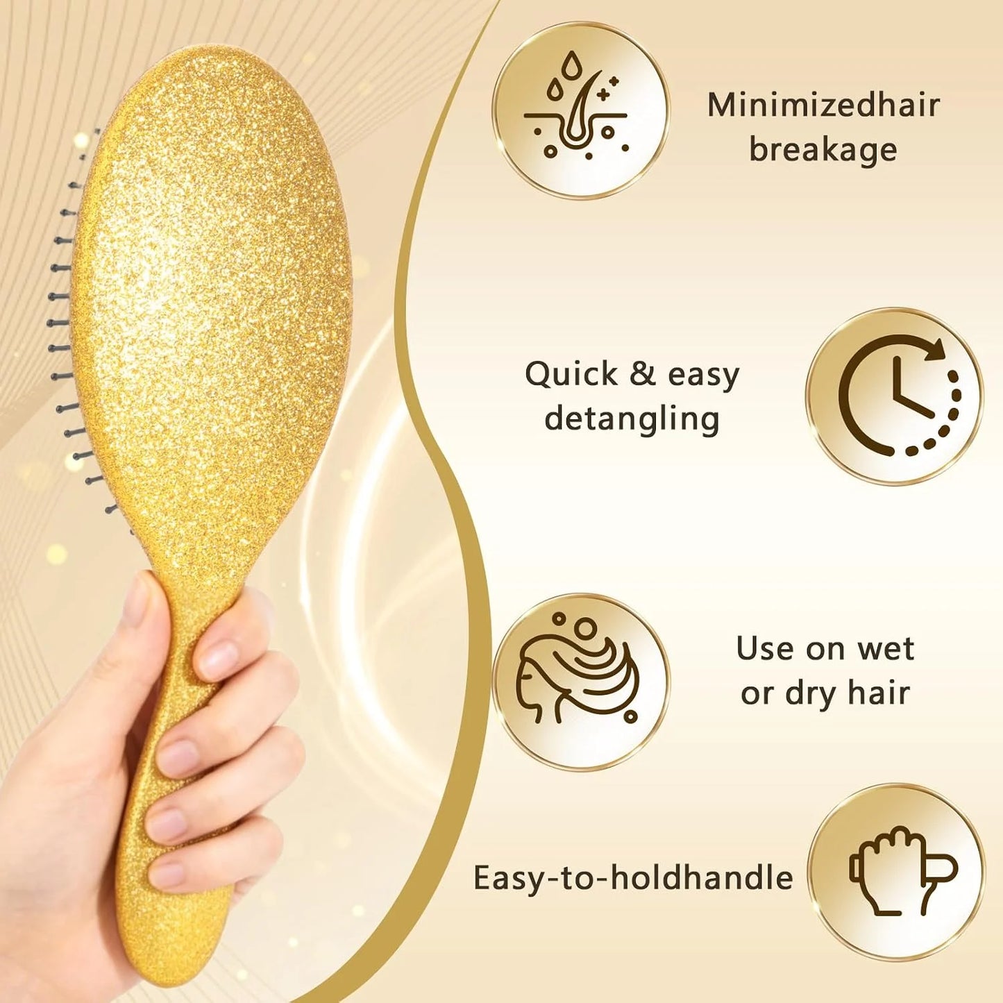Glitter Detangling Brush, Wet & Dry Tangle-Free Hair Brush for Women & Girls, No Tangle, Soft and Flexible Bristles for Straight, Curly and Thick Hair (Red)