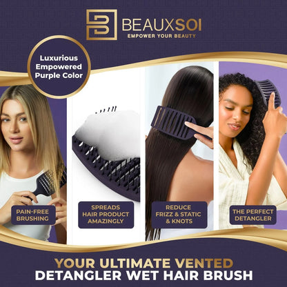 BEAUXSOI Vented Detangling Brush for Wet or Dry, Thick, Coily, and Curly Hair | Curved Vent Brush for Blow Drying