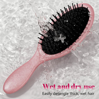 Glitter Detangling Brush, Wet & Dry Tangle-Free Hair Brush for Women & Girls, No Tangle, Soft and Flexible Bristles for Straight, Curly and Thick Hair (Red)