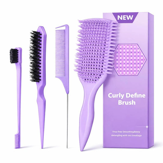 Detangler Brush for Curly Hair, Lightweight Curly Hair Brush with Vented Design for Easy Glide, Effortlessly Detangles Without Pulling or Snagging, Suitable for All Wet and Dry Hair Types (Pruple)
