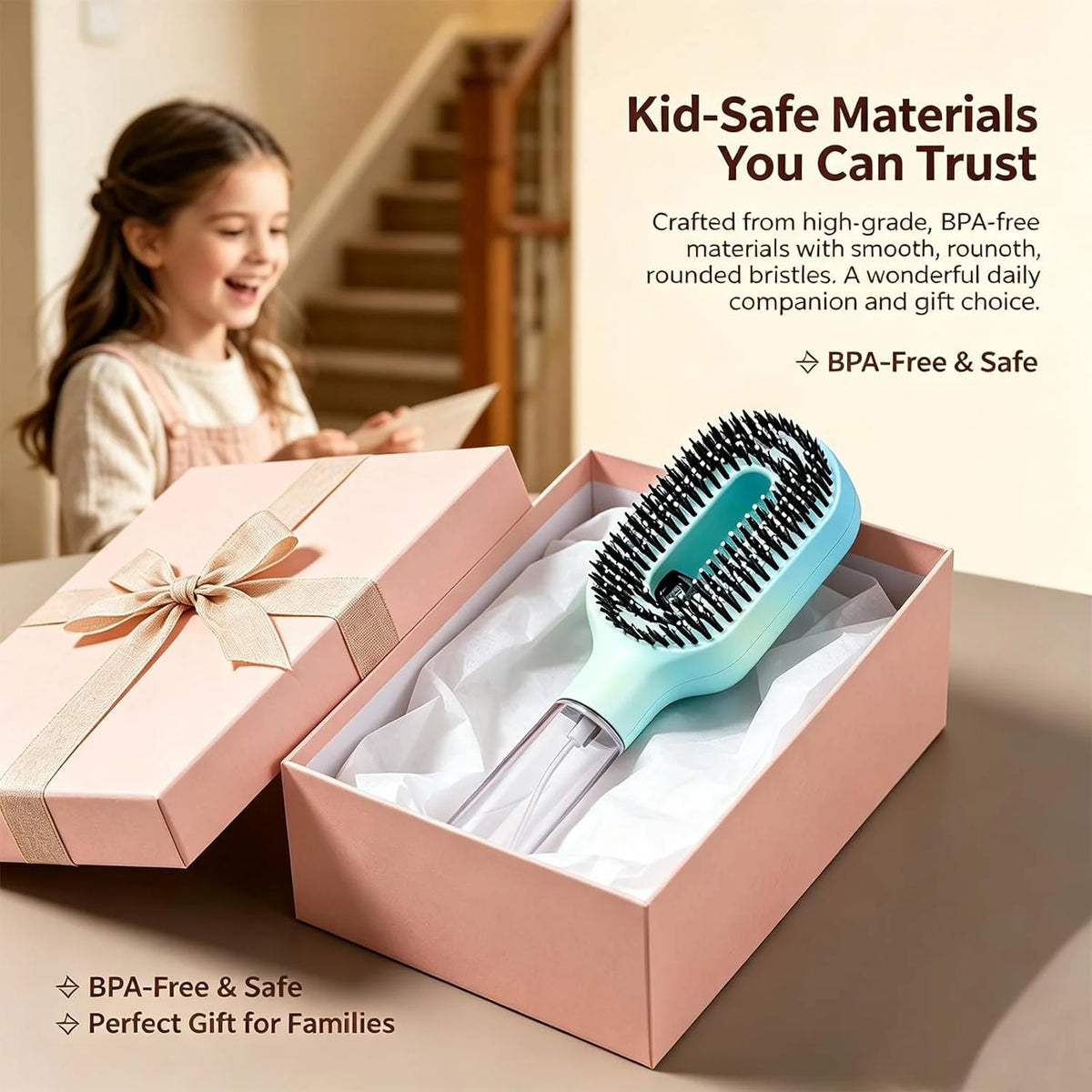 Water Spray Hair Brush for Kids, Detangling Spray Comb for Fine Hair 1Green