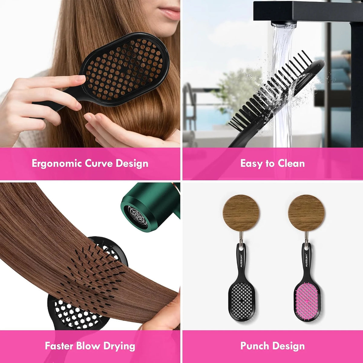 Vented Detangling Hair Brush - 2 Pack Detangler Hairbrush for Effortless Tangle Removal - Ultra-Soft Bristles -For Natural Curly Straight Wet Dry Damaged Hair for Women Men Kids
