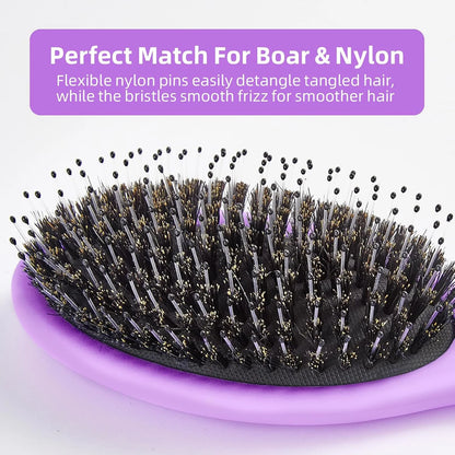 Boar Bristles Hair Brush for Women and Men, Detangling Hair Brush for Smoothing Massage Add Shine, Nylon&Boar Bristles Detangler brush for Hair Healthy (1 Pack-MintGreen)