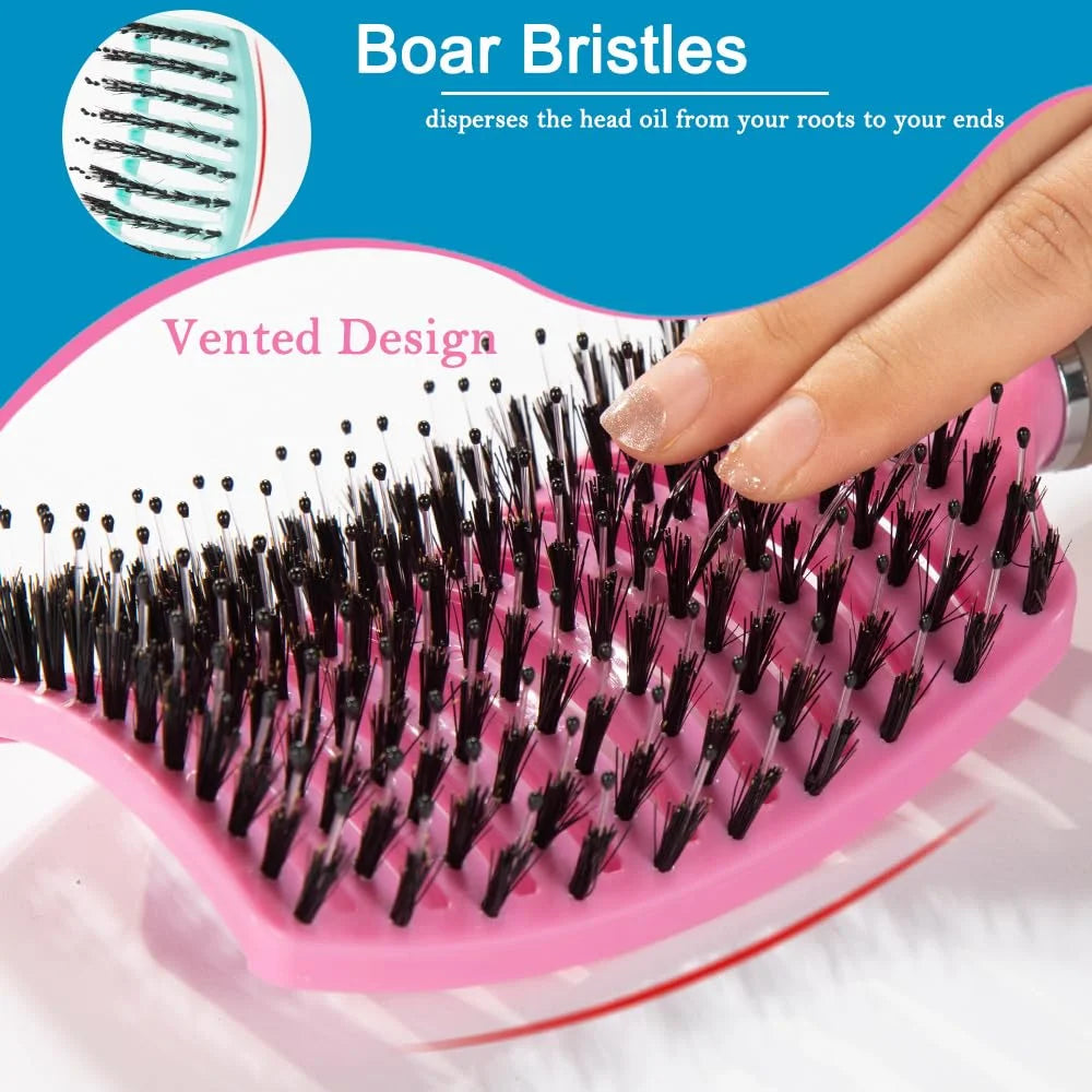Boar Bristle Hair Brush Set – Wet/Dry Detangler for All Hair Types