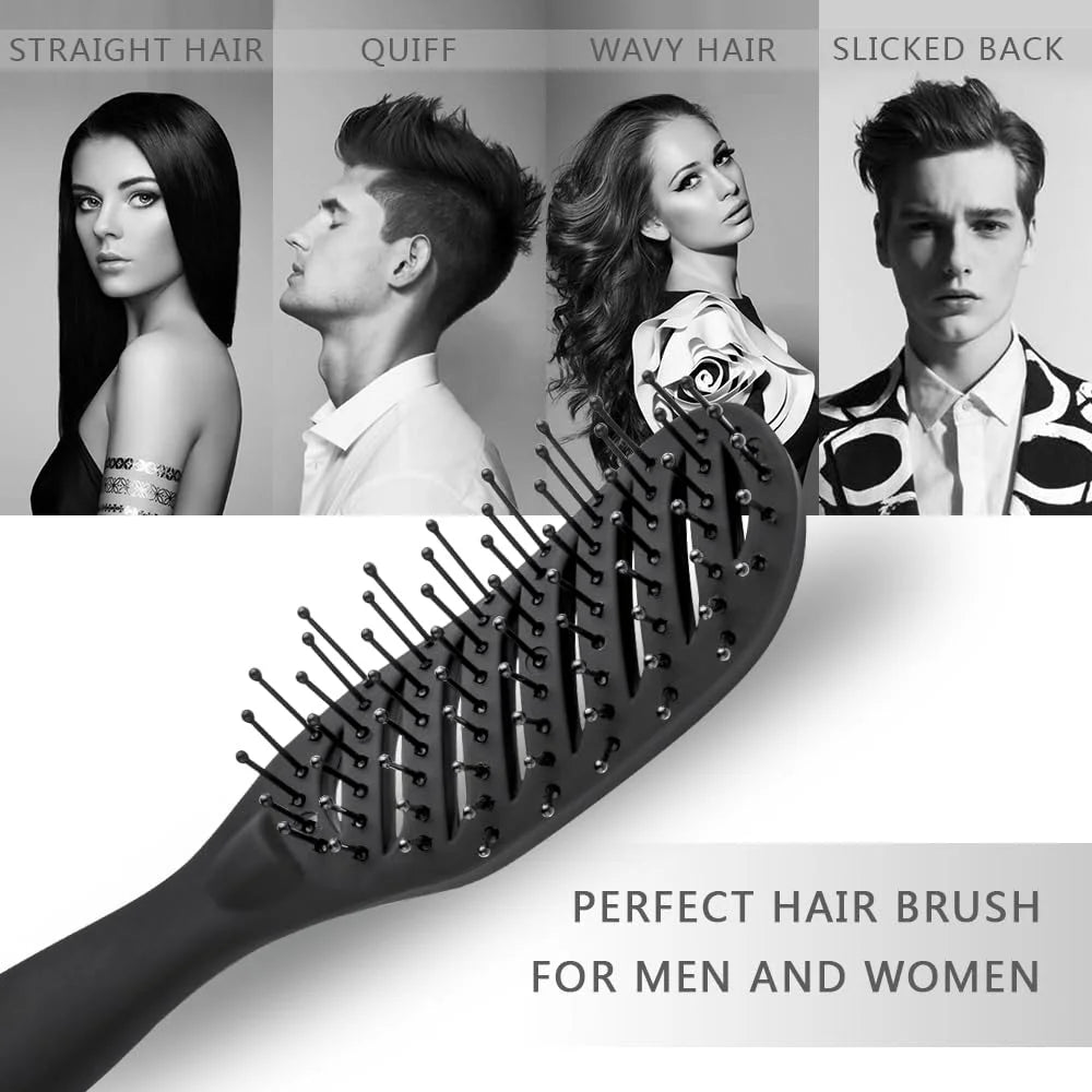 Vented Styling Brush with Ball-Tipped Bristles for Blow Drying Wet, Short, Curly, or Straight Hair for Men and Women (Black)
