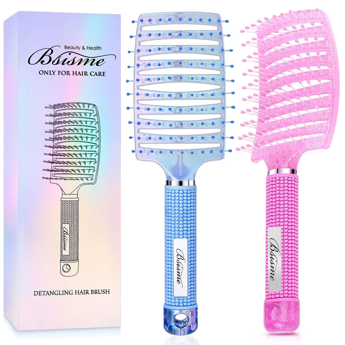 Boar Bristle Hair Brush Curved Vented Detangler Brush Faster Blow Drying, Paddle Detangling Brush for Women Men Kids Wet Dry Long Curly Thick Straight Hair, Make Hair Shiny and Healthier(Purple+Green)