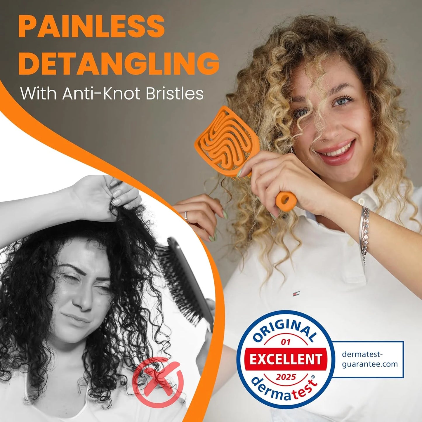 Detangler Brush – Pain-Free Detangling Hair Brush for Wet & Dry Hair – Effortless Detangling Brush for Curly, Fine & Tangled Hair – Hairbrush for Women, Men & Kids – Purple