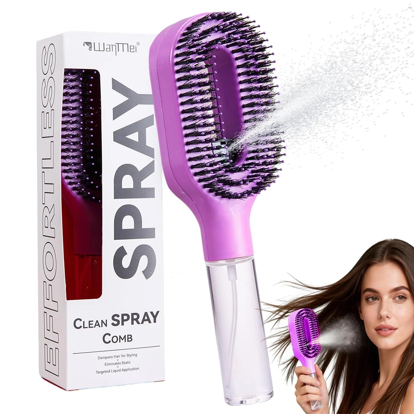 Hair Brush with Water Spray - 2-in-1 Detangler Brush for Frizz Control