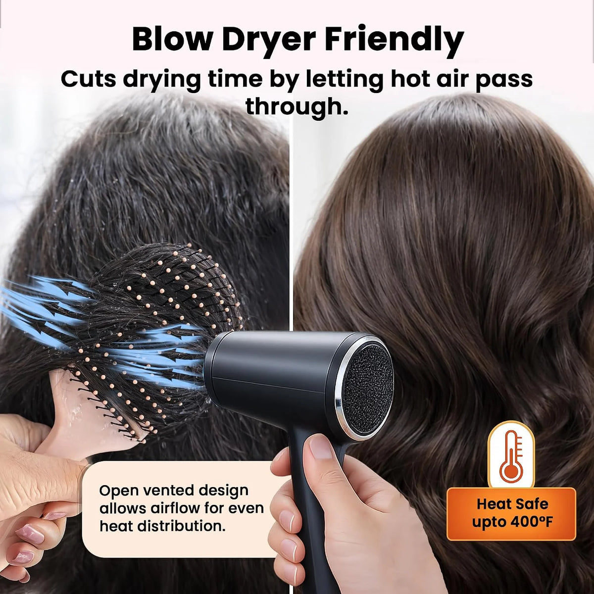 Herstyler Vent Brush for Hair - Detangler for Faster Blow Drying - Black