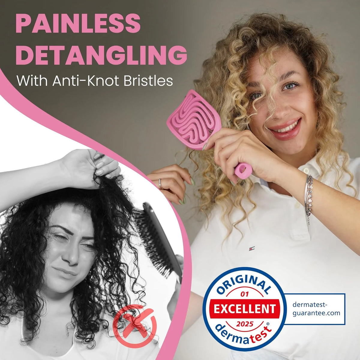 Detangler Brush – Pain-Free Detangling Hair Brush for Wet & Dry Hair – Effortless Detangling Brush for Curly, Fine & Tangled Hair – Hairbrush for Women, Men & Kids – Purple