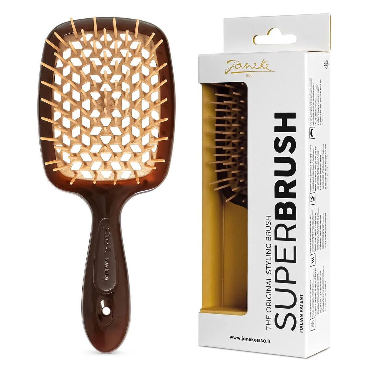 Janeke J-Brush Detangling Comb for Curly and Wavy Hair – Wide Tooth J-Shape Brush for Wet and Dry Use – Anti-Frizz, Lightweight and Gentle on Scalp – Made in Italy Professional Styling Tool (Black)