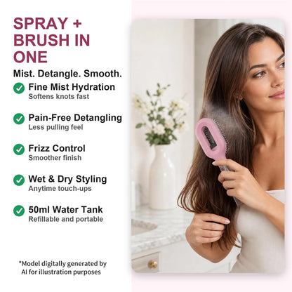 Hair Brush with Water Spray, 2-in-1 Misting Detangler for Curly Hair