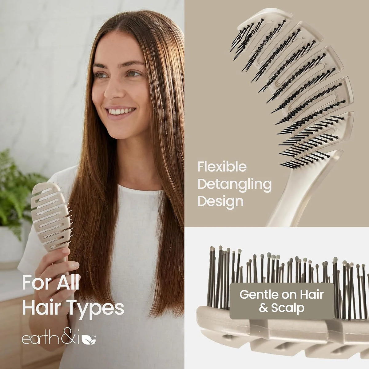 Earth & I Pain-Free Flex Detangler: Wet/Dry Curly Hair Brush, Teal Blue