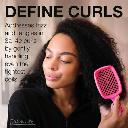 Janeke J-Brush Detangling Comb for Curly and Wavy Hair – Wide Tooth J-Shape Brush for Wet and Dry Use – Anti-Frizz, Lightweight and Gentle on Scalp – Made in Italy Professional Styling Tool (Black)