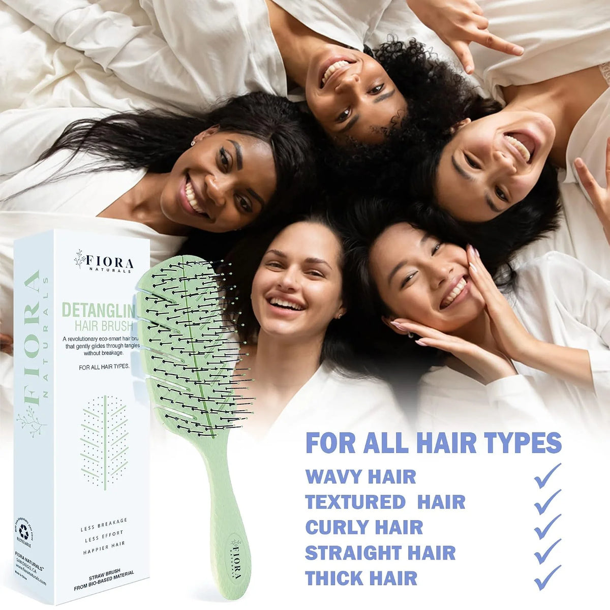 Fiora Naturals Detangler Brush for Wet and Dry Hair, Soft Detangling Brush